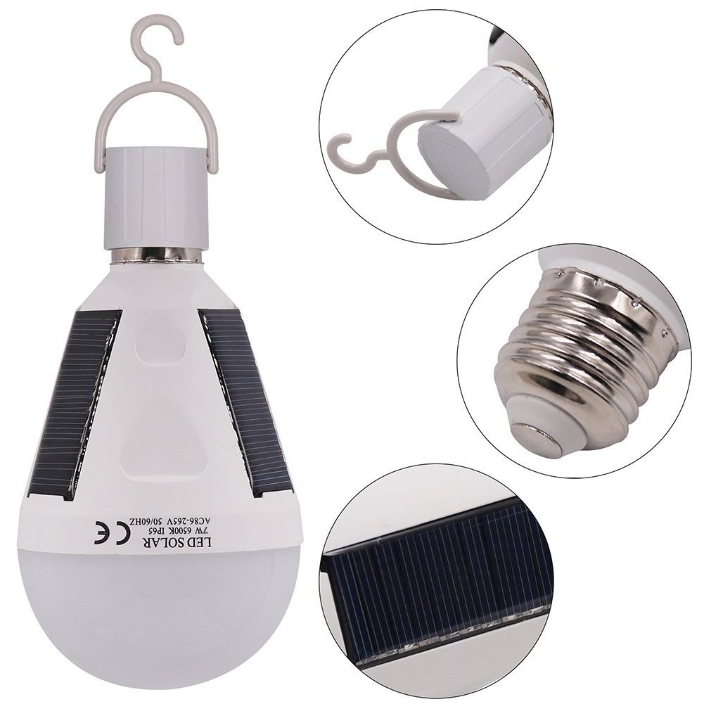 Portable Lanterns Emergency Lights 7 Watts Solar LED Camping Light Rechargeable Bulb for Outdoor