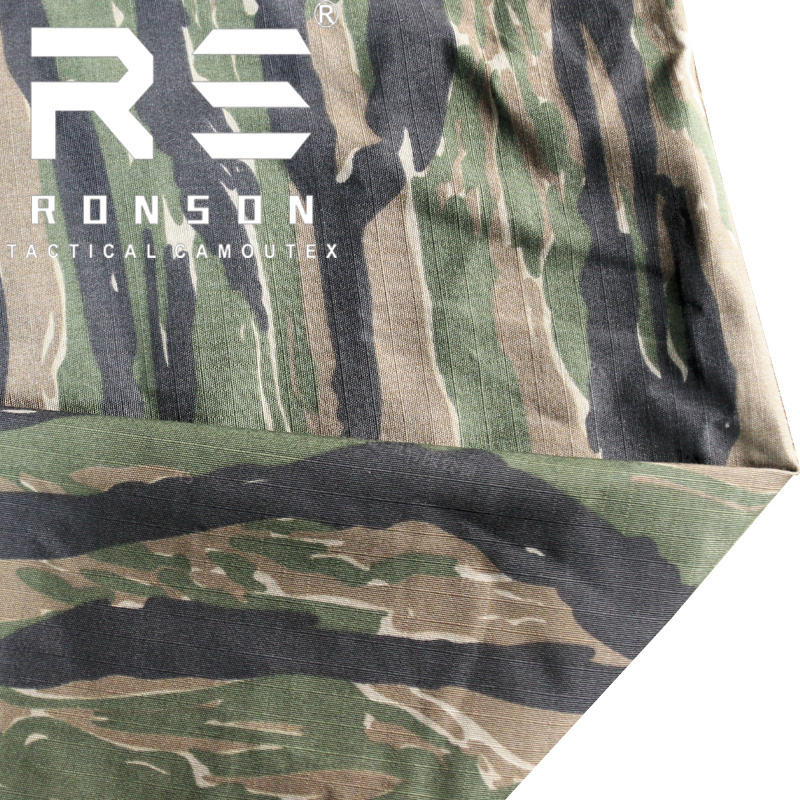 NC5050 Vietnam tiger stripe nylon cotton fabric NYCO Ribstop  camo printed tactical uniform fabric