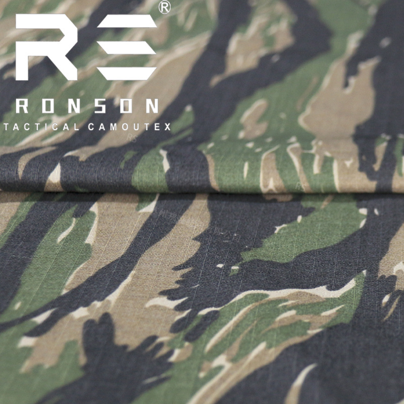 NC5050 Vietnam tiger stripe nylon cotton fabric NYCO Ribstop  camo printed tactical uniform fabric