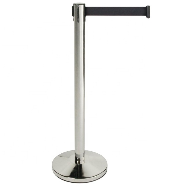 Black / Blue / Red 2M Retractable Belt Stainless Steel Queue Line Stand