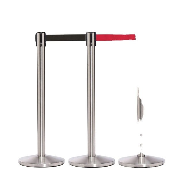 Black / Blue / Red 2M Retractable Belt Stainless Steel Queue Line Stand