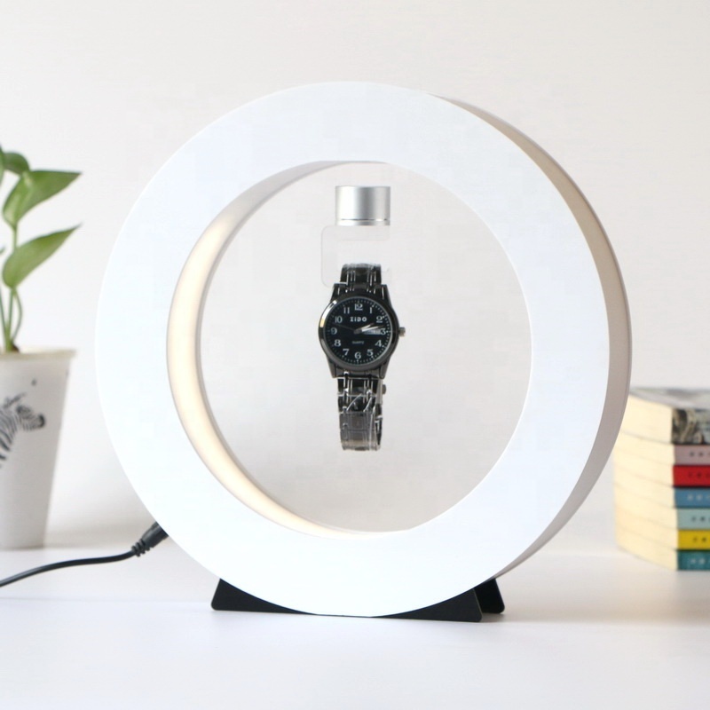 Customized Logo Available Magnetic Levitating Rack Type Acrylic Watch Display Stand with Led Lighting