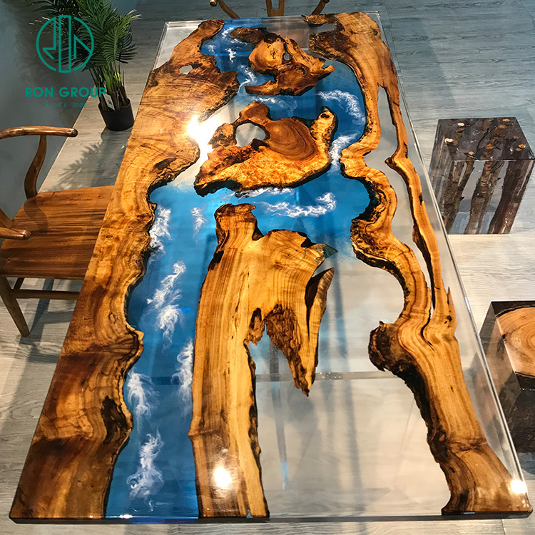 High End Hotel Restaurant Apartment Home Furniture Antique special design river table solid wood epoxy resin dining table top