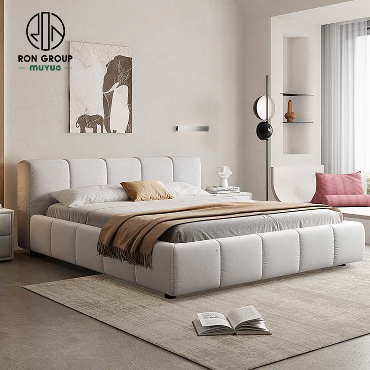 Hot sale apartment modern cream bedroom furniture technology velvet soft Puff Bed bed with storage king size bed