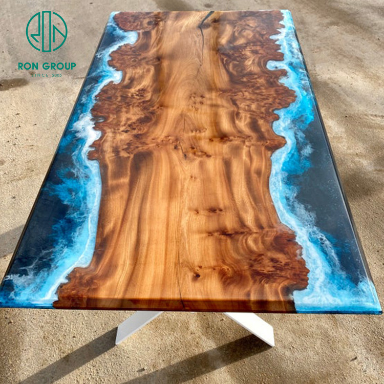 High End Hotel Restaurant Apartment Home Furniture Antique special design river table solid wood epoxy resin dining table top