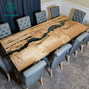 Artificial marble indoor customized restaurant solid wood coffee table top Villa furniture epoxy resin wooden dining river table