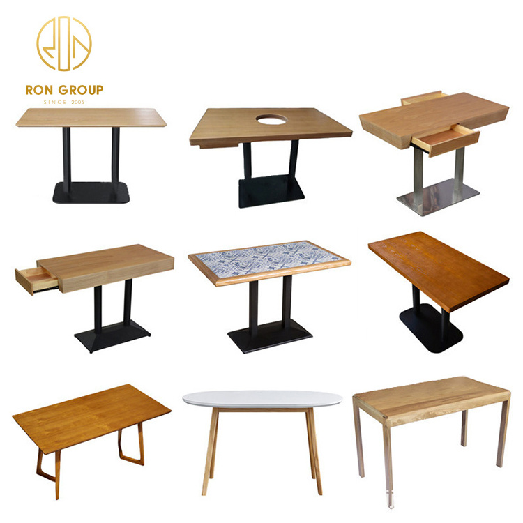 Custom square oak fast food Coffee Shop Commercial Furniture Solid metal bistro small cafe Wood wooden hotel Restaurant table