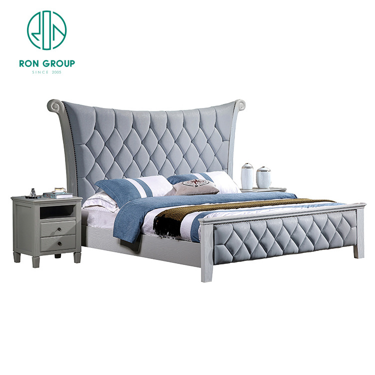 Hot sale customized hotel senior grey American sofa tea table bedroom furniture with nightstand modern luxury bedroom sets