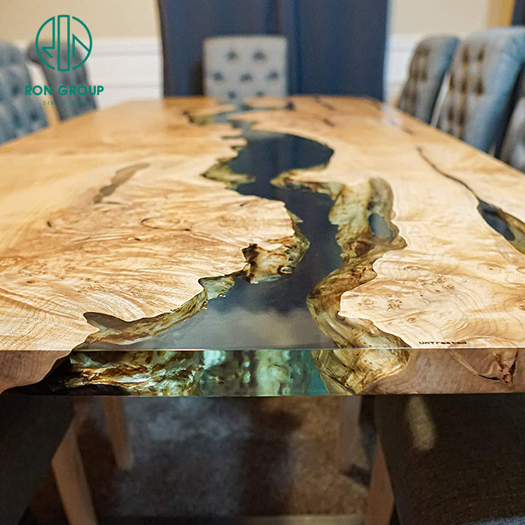 Artificial marble indoor customized restaurant solid wood coffee table top Villa furniture epoxy resin wooden dining river table