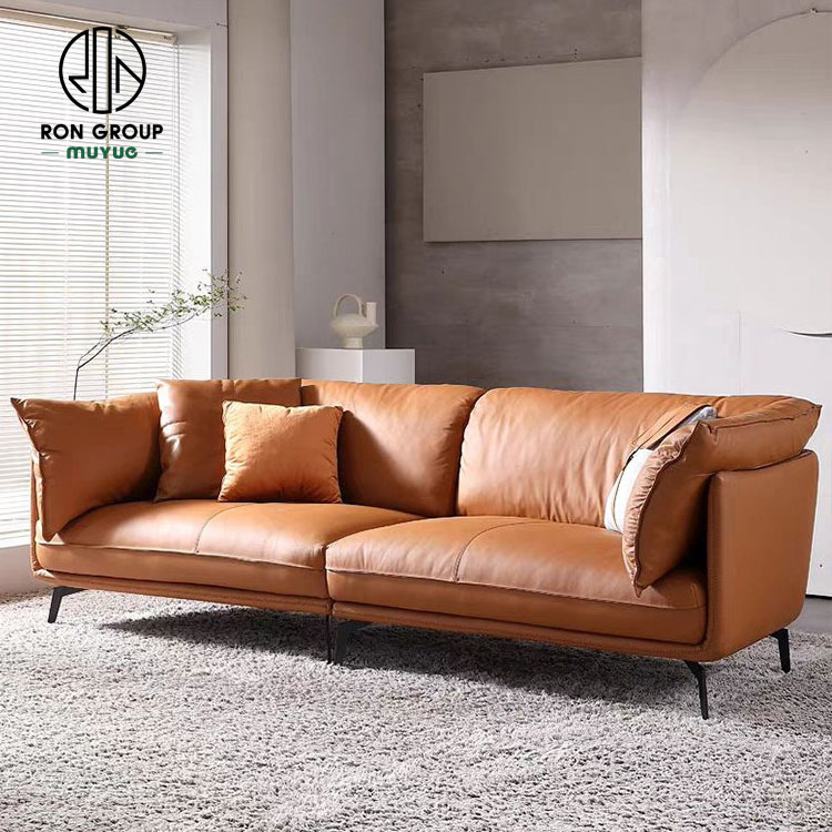 Wholesale Customized Modern Apartment Furniture Orange Italian Recliner Cowhide Leather Royal Design Couch Living Room Sofas