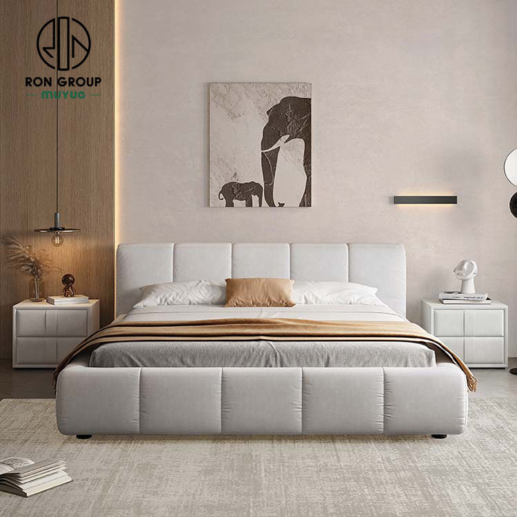 Hot sale apartment modern cream bedroom furniture technology velvet soft Puff Bed bed with storage king size bed