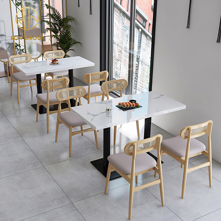 Custom square fast food Coffee Shop Commercial Furniture metal bistro small cafe marble hotel Restaurant table and chairs Set