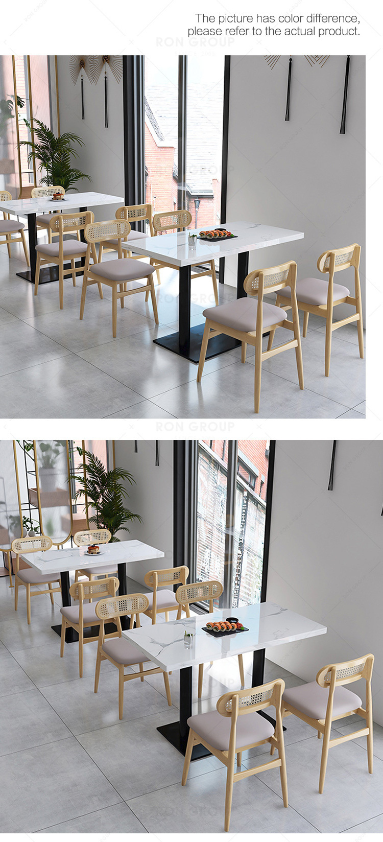 Custom square fast food Coffee Shop Commercial Furniture metal bistro small cafe marble hotel Restaurant table and chairs Set