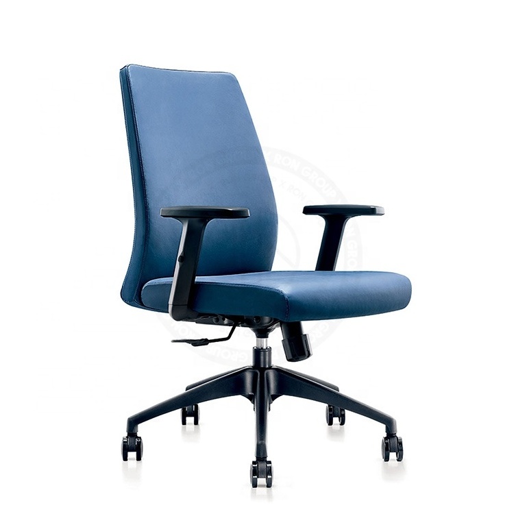 Ergonomic Executive Chair Blue Leather Adjustable Headrest Metal Legs-Modern Factory Cheap Price-for CEO Office Boss Meeting