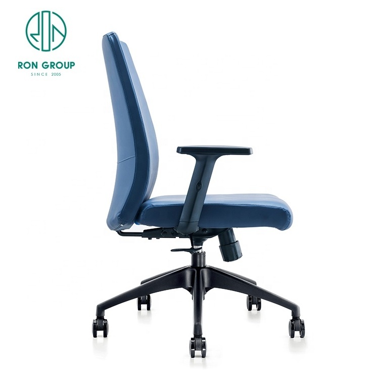 Ergonomic Executive Chair Blue Leather Adjustable Headrest Metal Legs-Modern Factory Cheap Price-for CEO Office Boss Meeting