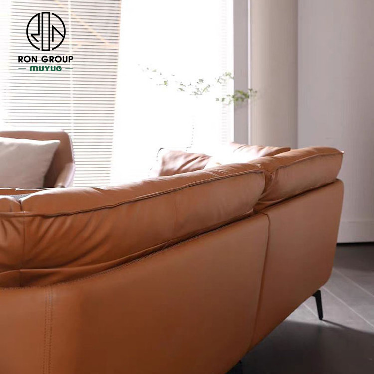 Wholesale Customized Modern Apartment Furniture Orange Italian Recliner Cowhide Leather Royal Design Couch Living Room Sofas