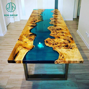 High End Hotel Restaurant Apartment Home Furniture Antique special design river table solid wood epoxy resin dining table top