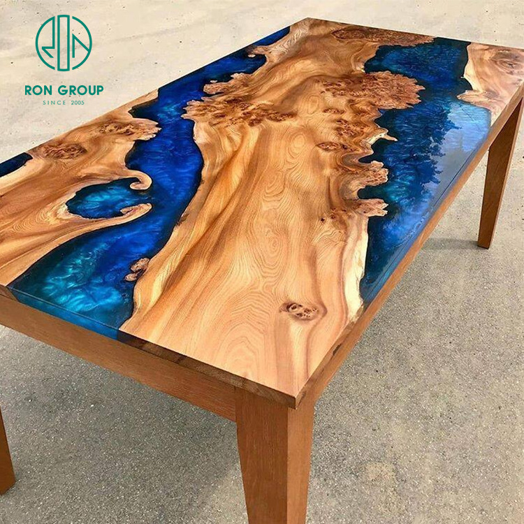 High End Hotel Restaurant Apartment Home Furniture Antique special design river table solid wood epoxy resin dining table top