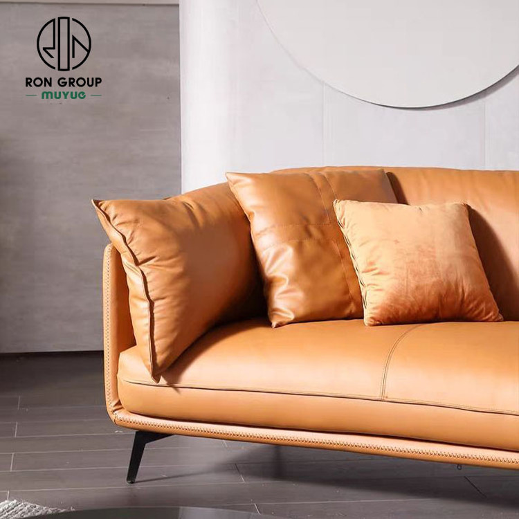 Wholesale Customized Modern Apartment Furniture Orange Italian Recliner Cowhide Leather Royal Design Couch Living Room Sofas