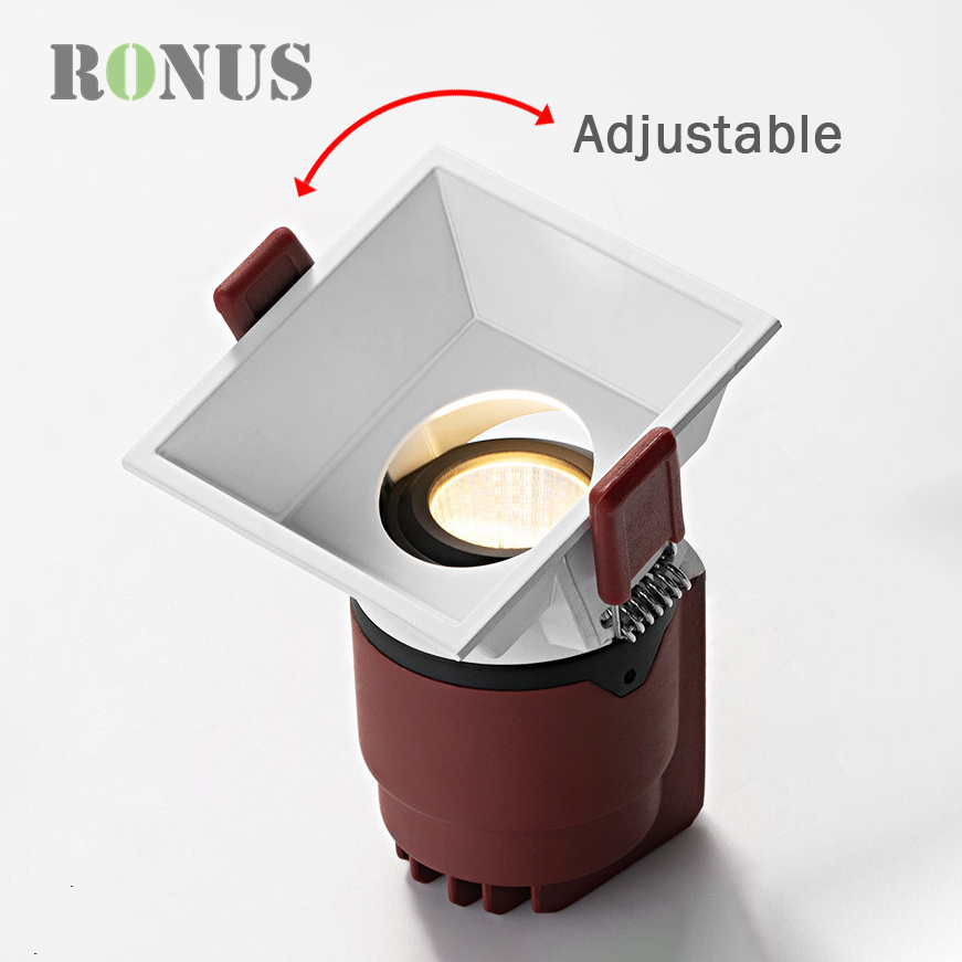 Low UGR Adjustable Ceiling COB Spotlight 7W 5W Down Light Anti Glare LED Square Recessed Downlight