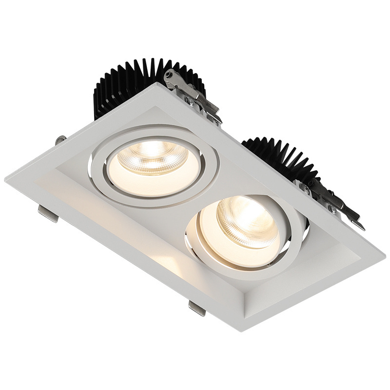 Double Head Rectangular Spot LED COB 7W*2 Ceiling Down Adjustable Square Recessed Downlight Grille Light