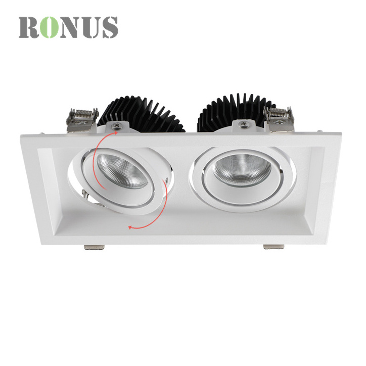 Double Head Rectangular Spot LED COB 7W*2 Ceiling Down Adjustable Square Recessed Downlight Grille Light