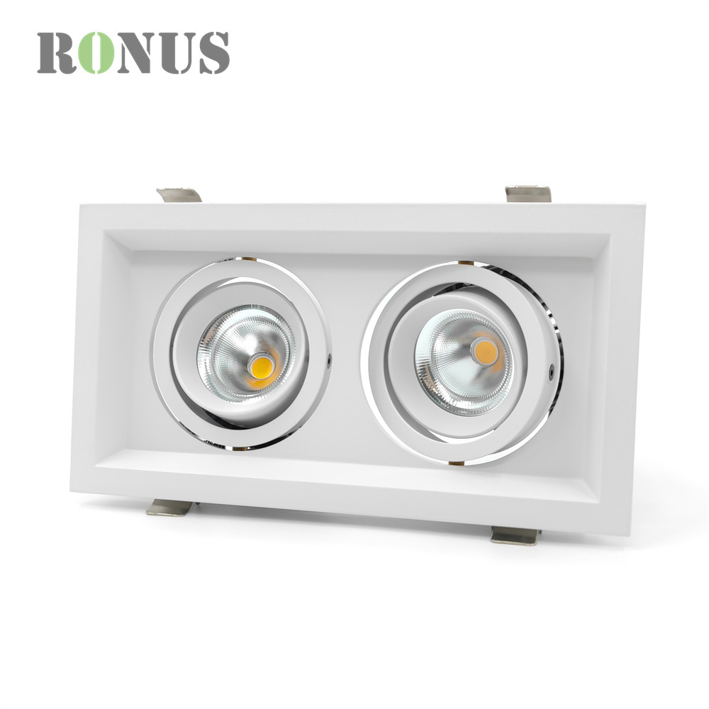 Double Head Rectangular Spot LED COB 7W*2 Ceiling Down Adjustable Square Recessed Downlight Grille Light