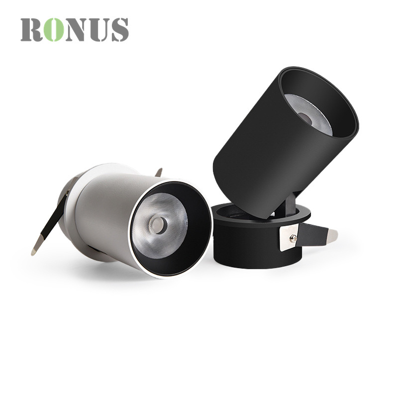 Black White Adjustable COB 6W Down Rotate Spotlight Anti Glare Recessed Indoor LED Spot Light