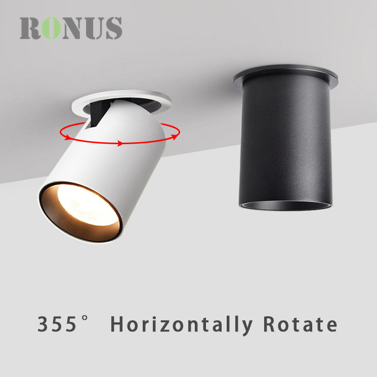 Black White Adjustable COB 6W Down Rotate Spotlight Anti Glare Recessed Indoor LED Spot Light