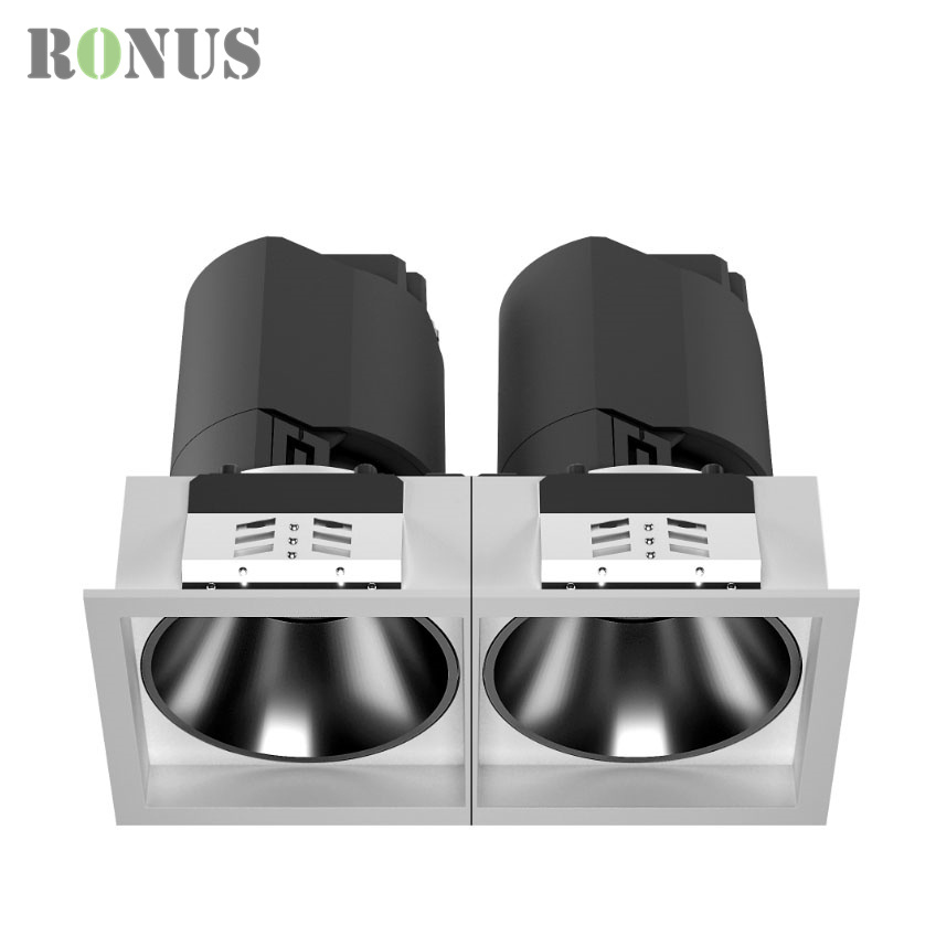 Double Head 6 Inch Adjustable COB Spotlight 7W*3 Spot Down Light Recessed Rectangular LED Downlight