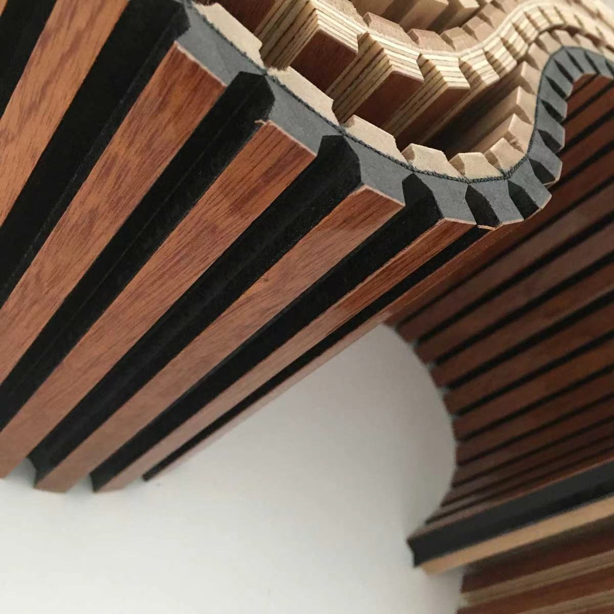 3d Wood Veneer MDF Wave Board Decorative Flexible Curly Bendable Curved flexible Slat Acoustic Wall Panel