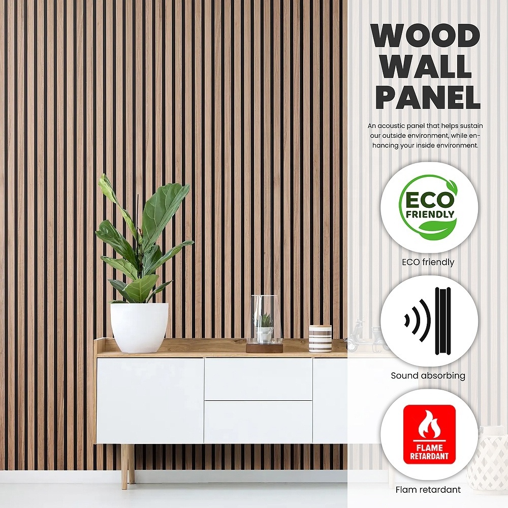 FSC natural oak wooden veneer slat akupanel 3d wood acoustic slat wall panel for interior wall decor