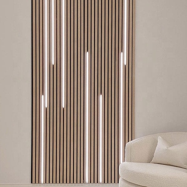 Akupanel sound absorption 3D wood slat panels wall decor interior with led lights