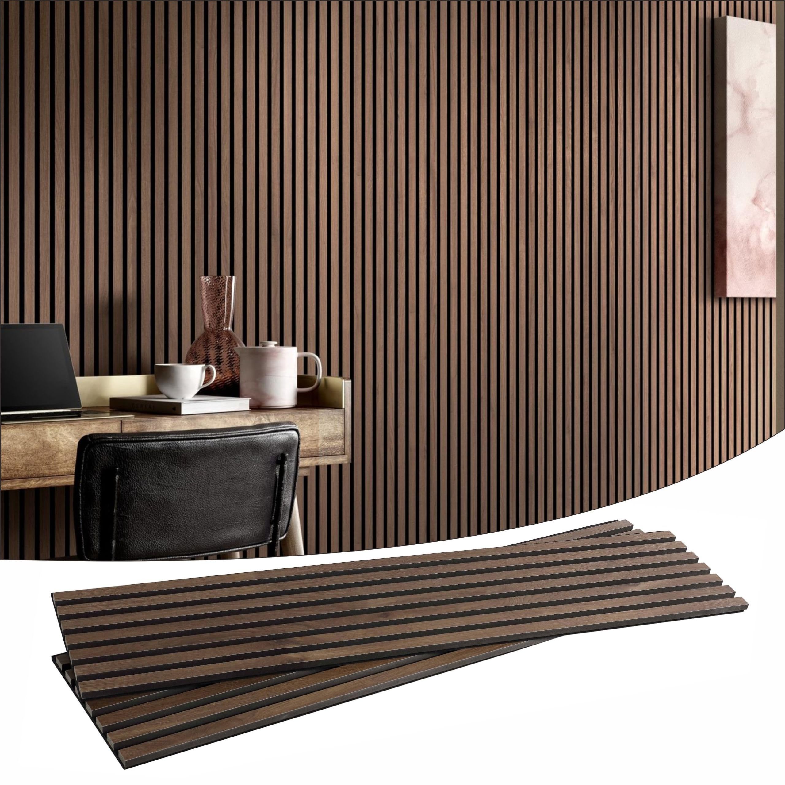 accent constructed wall panel of timber veneered slats panel