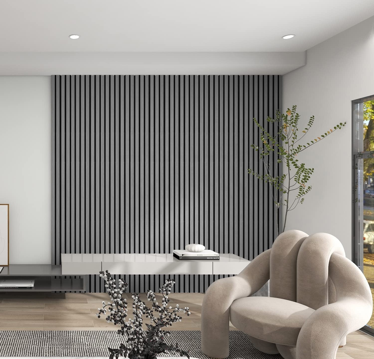 soundproofing indoor wall panel America oak wood veneer 3D slat ...