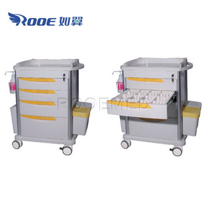 4/6 Drawers Medicine Delivery ABS Crash Cart Medical Trolley with Double Armrests and Integrated Table Top