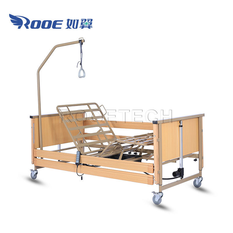 BAE509 Hospital Nursing Home Wooden Electric Care Bed with Lifting Pole for Patients