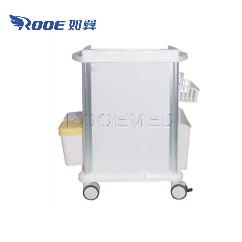 4/6 Drawers Medicine Delivery ABS Crash Cart Medical Trolley with Double Armrests and Integrated Table Top