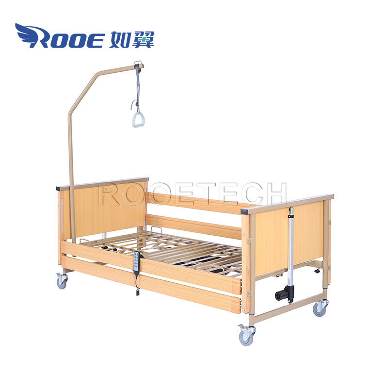 BAE509 Hospital Nursing Home Wooden Electric Care Bed with Lifting Pole for Patients