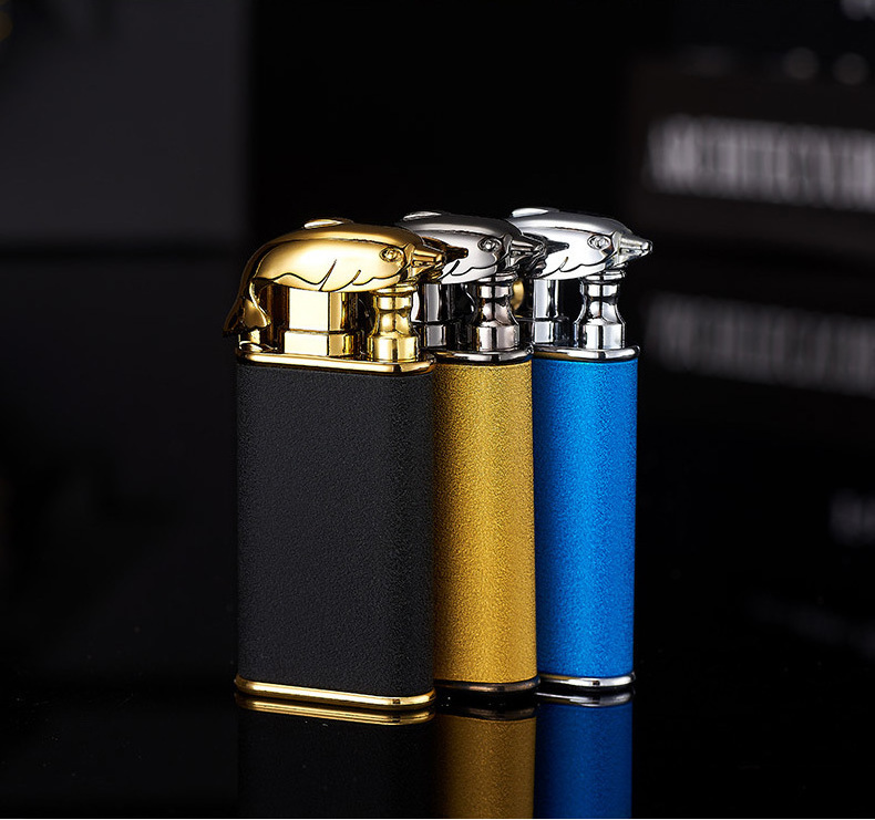 Dropshipping&Wholesale Custom Metal Crocodile/Dolphins Jet Torch Double Fire Windproof Refill Butane Gas Cigarette Lighter