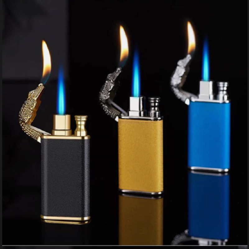 Dropshipping&Wholesale Custom Metal Crocodile/Dolphins Jet Torch Double Fire Windproof Refill Butane Gas Cigarette Lighter