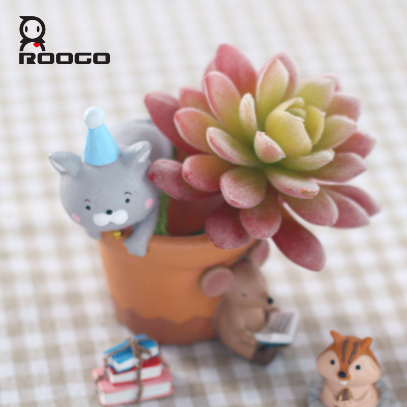 ROOGO Novelty Funny British Shorthair Pet Cat Mini Planter Plant Box Succulent Cactus Pots Windowsill Decor