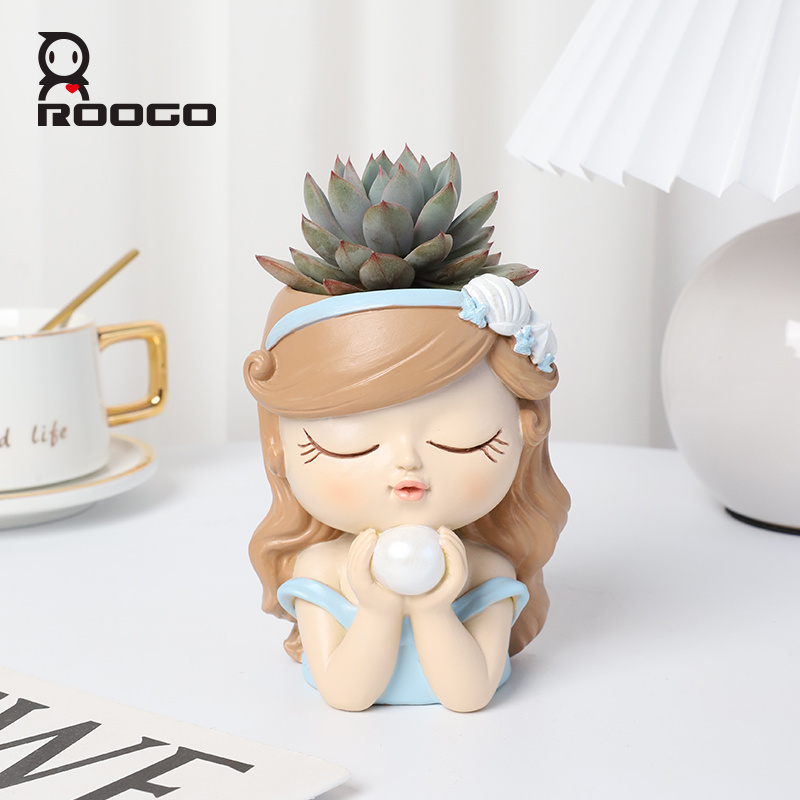 Roogo New Style Girl Planter Fairy Princess Flower Pot Home Garden Desk Decorative Bonsai Gifts For Friend