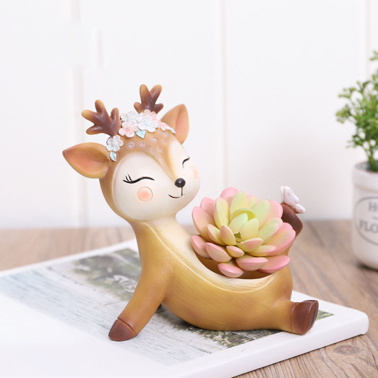 Roogo wholesale resin deers flowerpot indoor bonsai Succulent planter pot