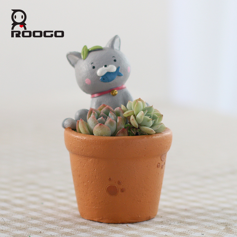 ROOGO Novelty Funny British Shorthair Pet Cat Mini Planter Plant Box Succulent Cactus Pots Windowsill Decor