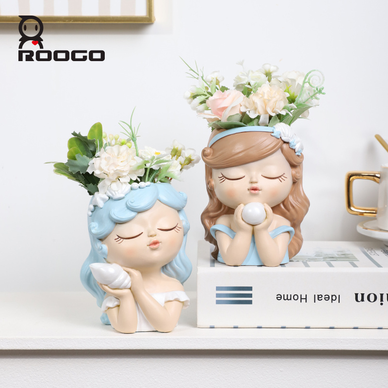 Roogo New Style Girl Planter Fairy Princess Flower Pot Home Garden Desk Decorative Bonsai Gifts For Friend