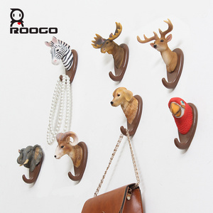 ROOGO Rustic Realistic Resin Jungle Animal Bust Statue Utility Key Coat Towel Wall Mounted Hooks Home Decoration