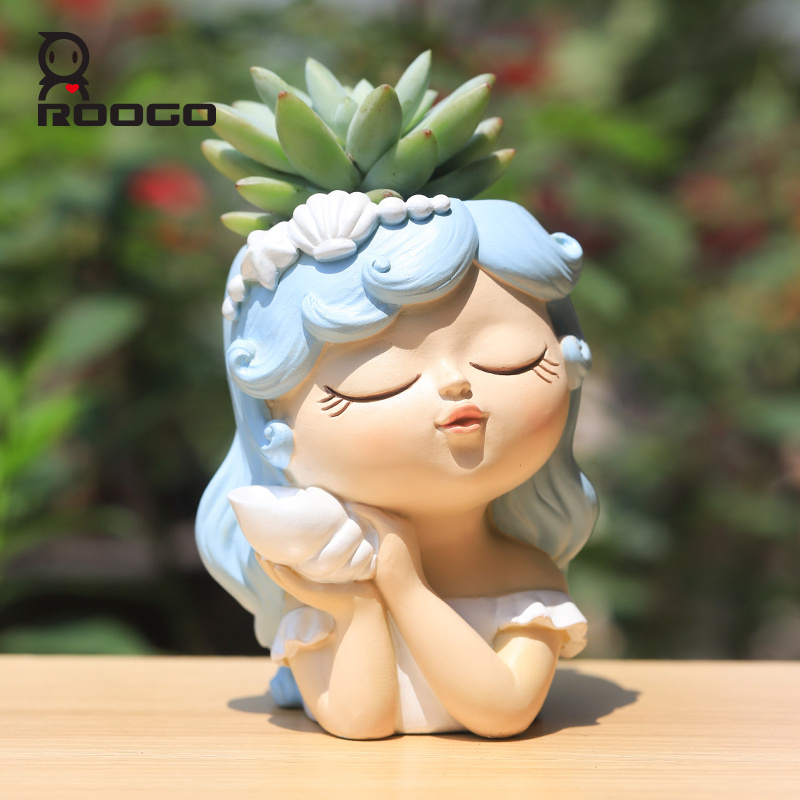 Roogo New Style Girl Planter Fairy Princess Flower Pot Home Garden Desk Decorative Bonsai Gifts For Friend