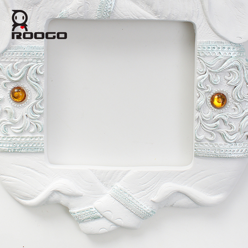 ROOGO Simple Design Pure White Resin Lucky Elephant Thai Style Square Light Switch Cover Decal Wall Decor