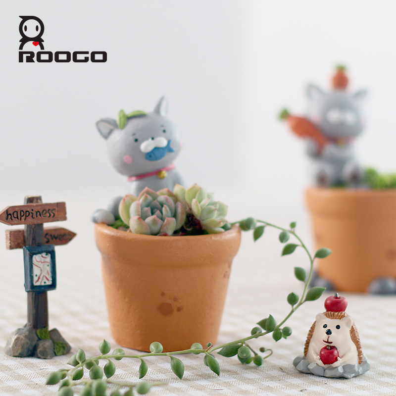 ROOGO Novelty Funny British Shorthair Pet Cat Mini Planter Plant Box Succulent Cactus Pots Windowsill Decor